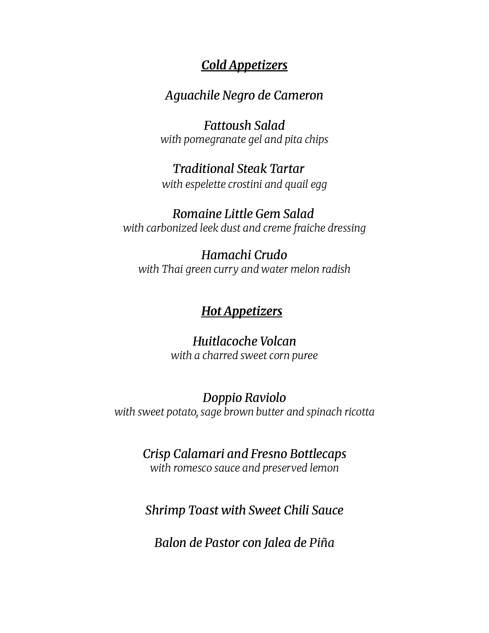 Gourmet Dining Room Tentative Menu - Page 1