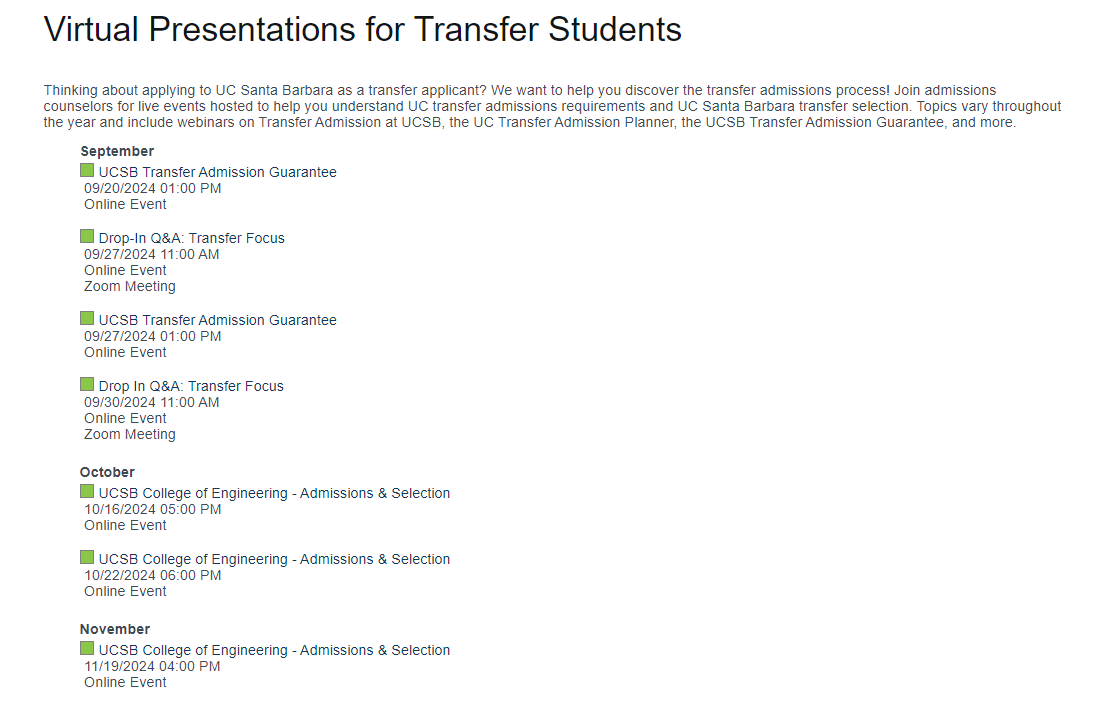 Webinars offered at UCSB